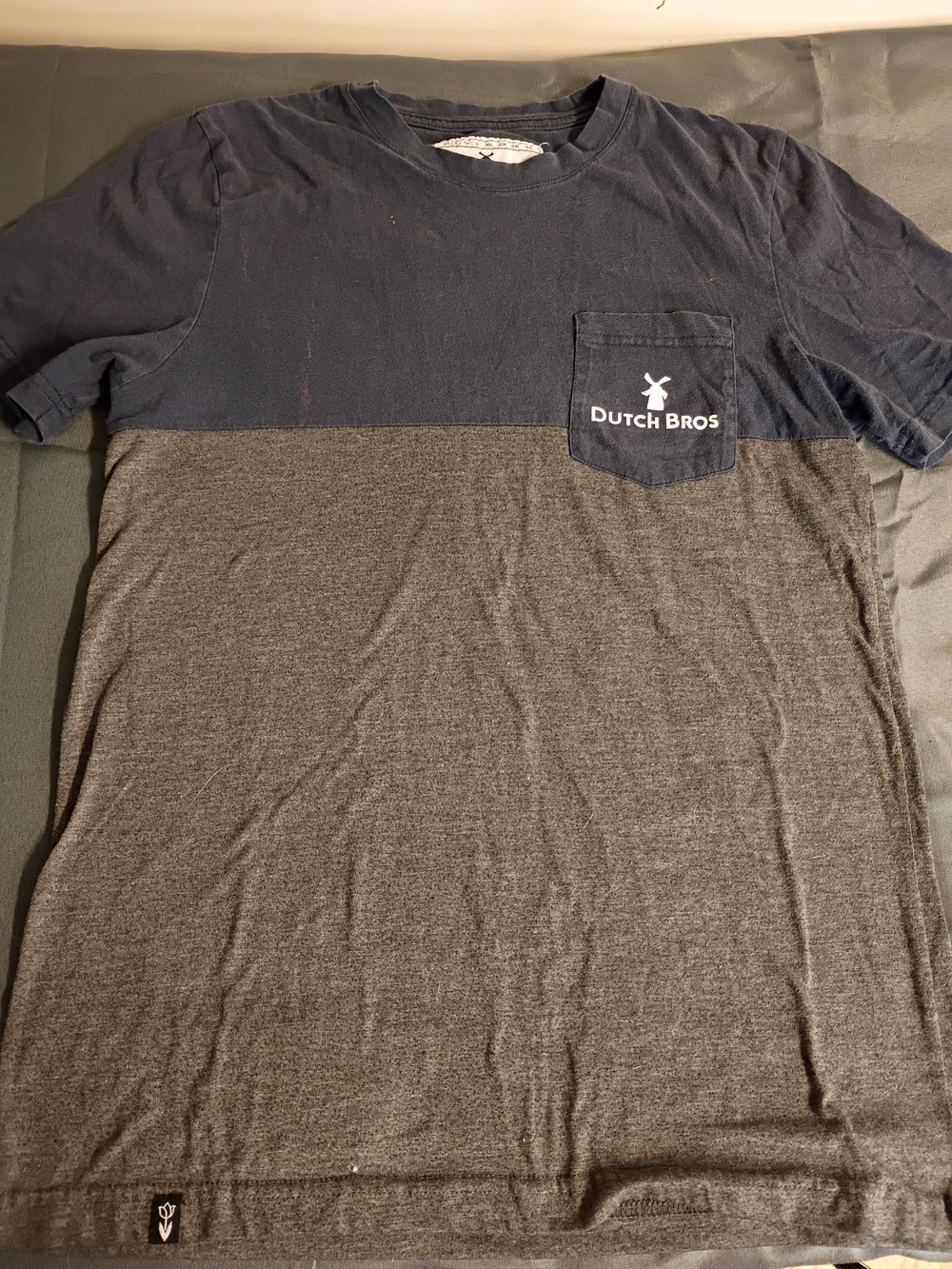 Dutch Bros Two-Tone Navy and Gray Chest Pocket Tee